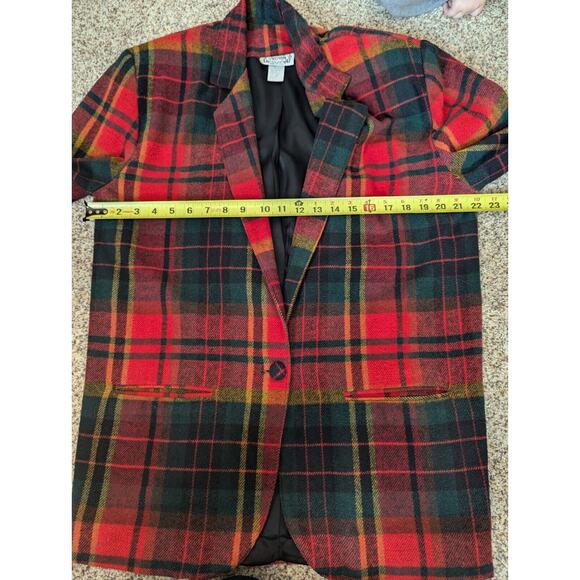 Vintage Streetwear 80s 90s Red Plaid Wool Blend Blazer Size Small Oversized - Picture 6 of 8